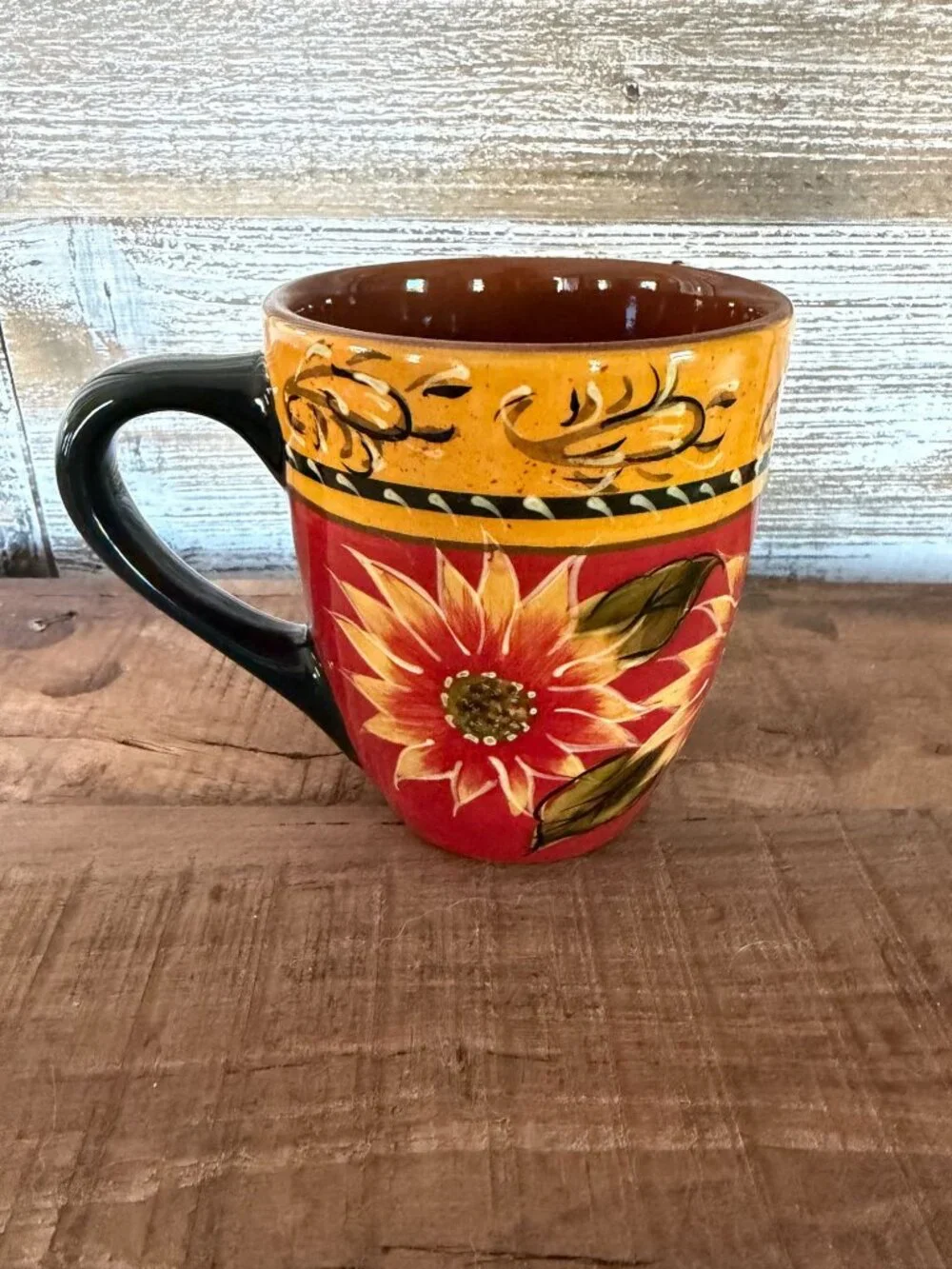 Pier 1 Imports Hand-Painted Terracotta Sunflower Mug